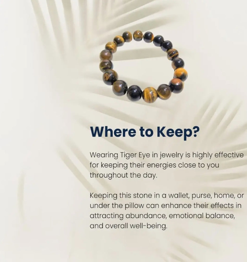 Natural Tiger eye round beads bracelet for confidence, happiness, health, and wealth, healing Crystal for Peace, Chakra Healing, and balancing