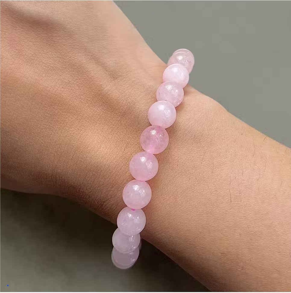 HASHTAG 24 SEVEN Natural Rose Quartz Beaded Stretch Bracelet - Healing Crystal for Love, Self-Care & Positivity - Elegant & Comfortable Gemstone Jewelry