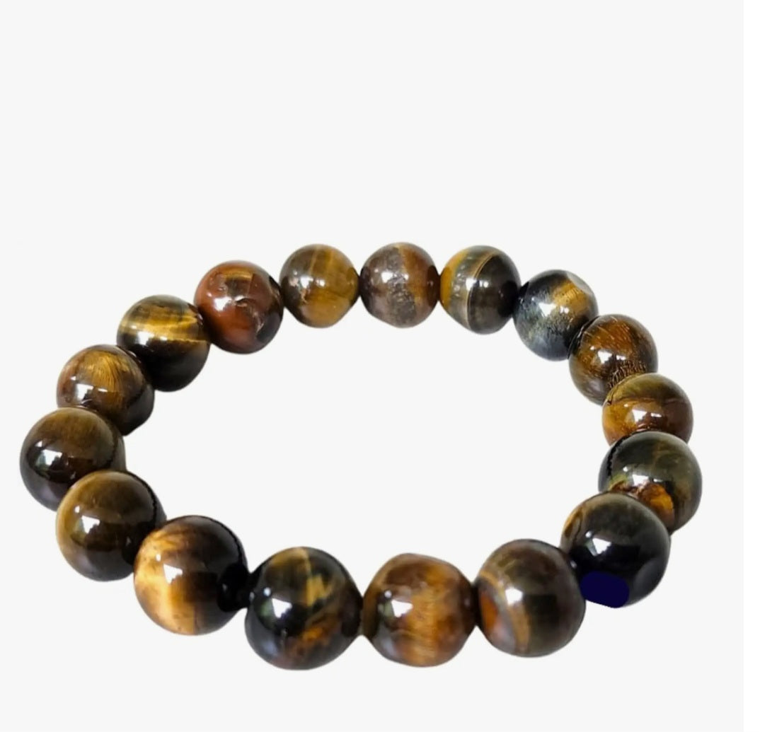 Natural Tiger eye round beads bracelet for confidence, happiness, health, and wealth, healing Crystal for Peace, Chakra Healing, and balancing