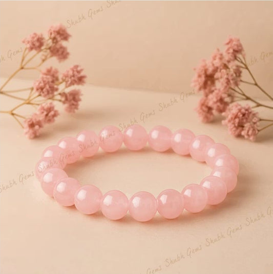 HASHTAG 24 SEVEN Natural Rose Quartz Beaded Stretch Bracelet - Healing Crystal for Love, Self-Care & Positivity - Elegant & Comfortable Gemstone Jewelry