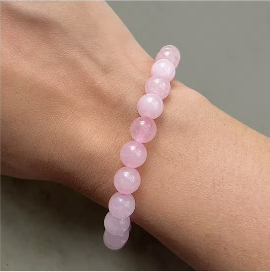 HASHTAG 24 SEVEN Natural Rose Quartz Beaded Stretch Bracelet - Healing Crystal for Love, Self-Care & Positivity - Elegant & Comfortable Gemstone Jewelry